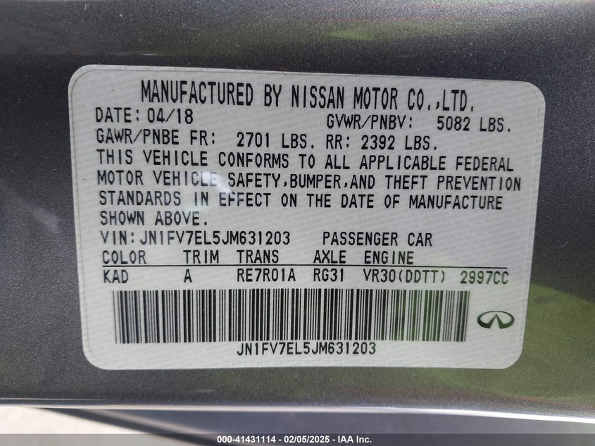 2018 INFINITI Q60 VIN: JN1FV7EL5JM631203