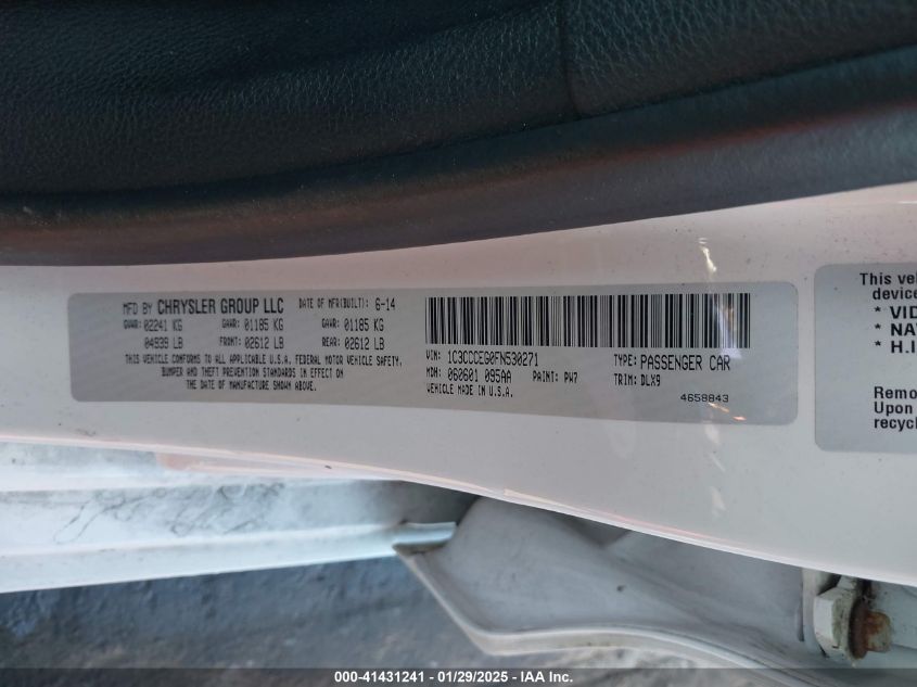 2015 Chrysler 200 C VIN: 1C3CCCEG0FN530271 Lot: 41431241