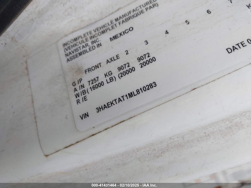 2020 International Hv607 VIN: JHAEKTATTML810283 Lot: 41431464
