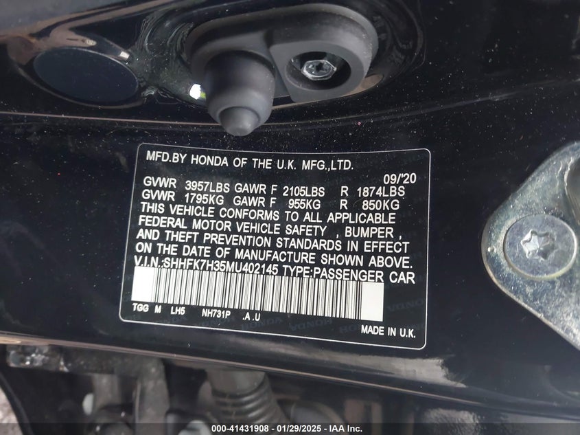 2021 HONDA CIVIC LX - SHHFK7H35MU402145