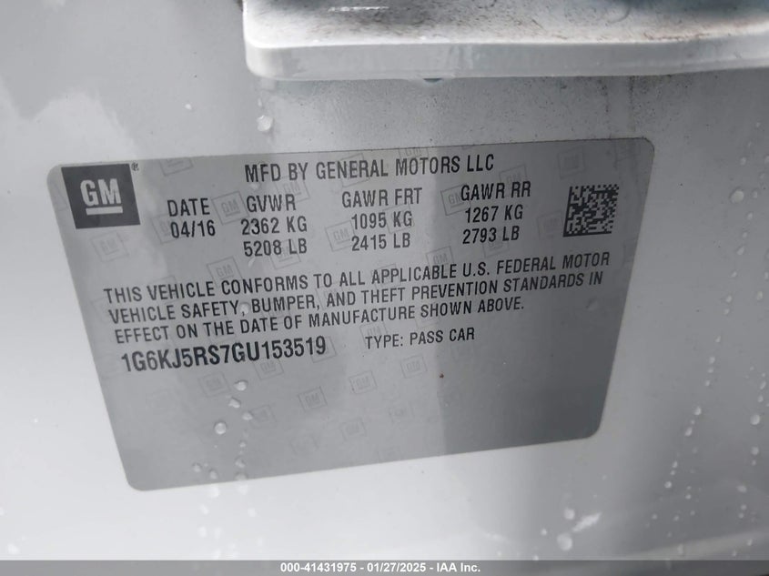 2016 CADILLAC CT6 PLATINUM - 1G6KJ5RS7GU153519