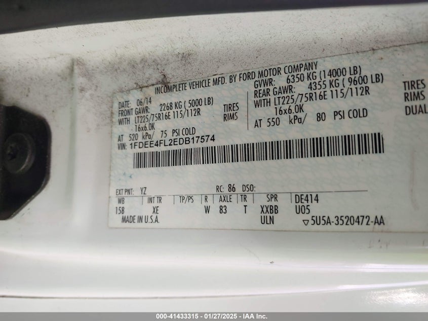 2014 Ford Econoline E450 Super Duty Cutwy Van VIN: 1FDEE4FL2EDB17574 Lot: 41433315