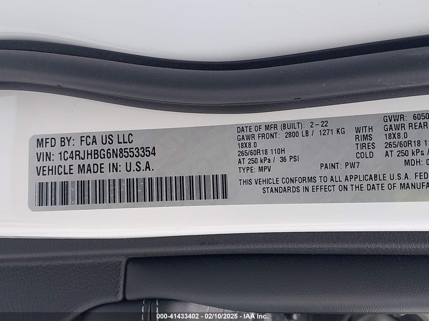 2022 JEEP GRAND CHEROKEE VIN: 1C4RJHBG6N8553354