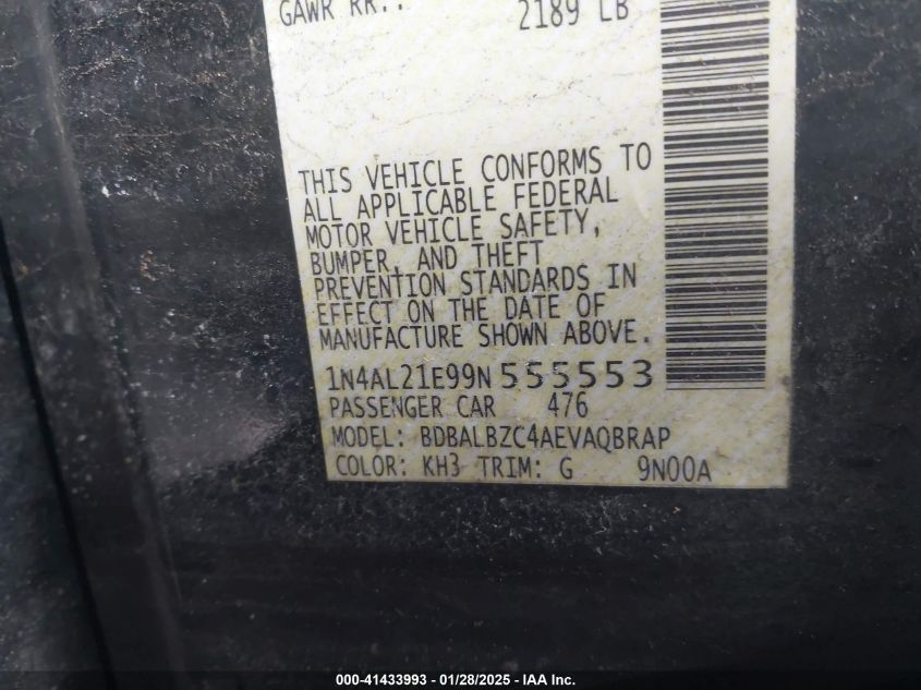 2009 Nissan Altima 2.5 S VIN: 1N4AL21E99N555553 Lot: 41433993