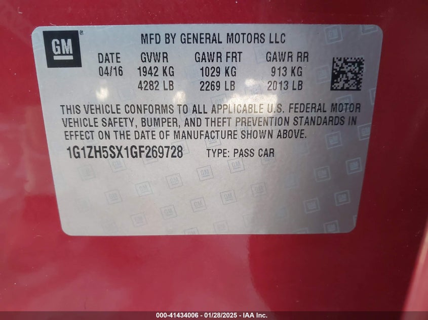 2016 CHEVROLET MALIBU VIN: 1G1ZH5SX1GF269728