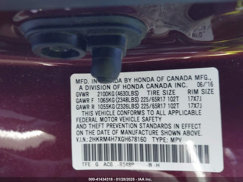 2016 HONDA CR-V EX-L - 2HKRM4H7XGH678160