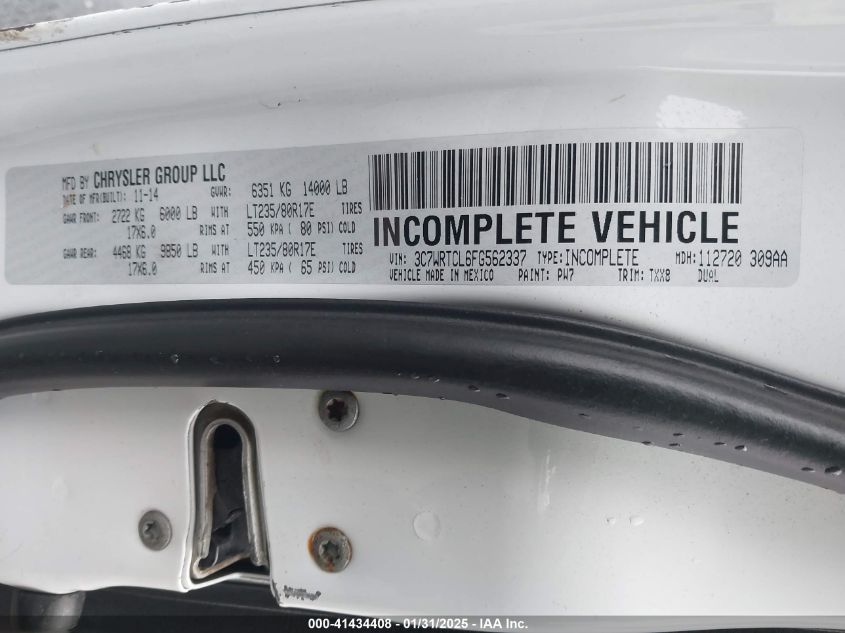 2015 Ram 3500 Chassis Tradesman/Slt/Laramie VIN: 3C7WRTCL6FG562337 Lot: 41434408