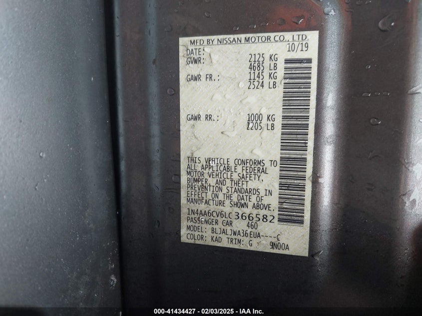 2020 NISSAN MAXIMA SV XTRONIC CVT - 1N4AA6CV6LC366582