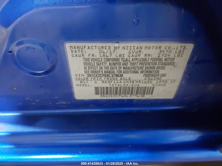 2017 NISSAN VERSA NOTE VIN: 3N1CE2CP6HL379638