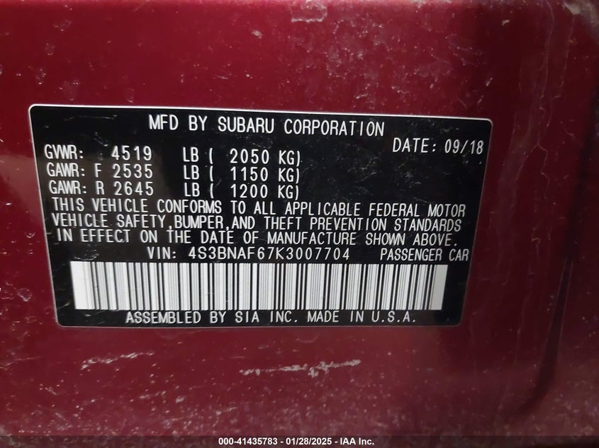 2019 SUBARU LEGACY 2.5I PREMIUM - 4S3BNAF67K3007704