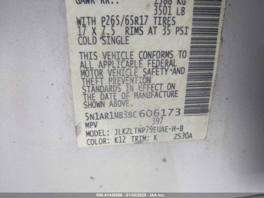 2011 Nissan Pathfinder Silver VIN: 5N1AR1NB3BC606173 Lot: 41436586