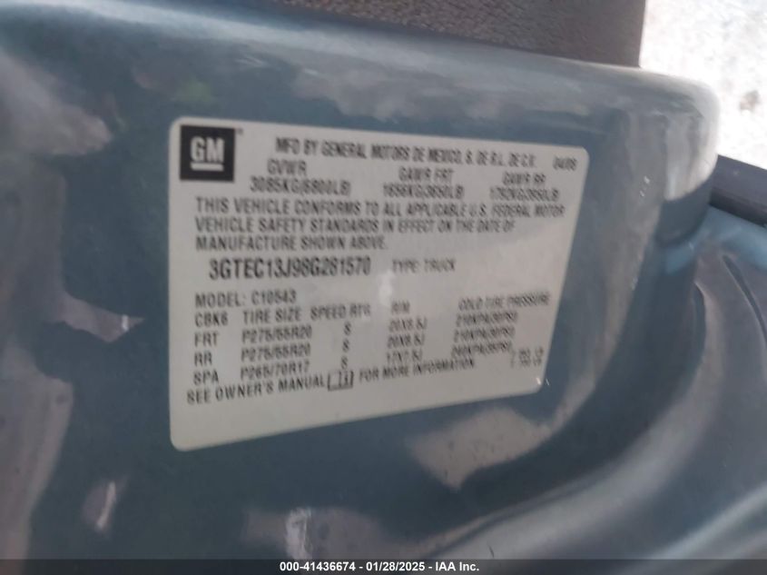 2008 GMC Sierra 1500 Slt VIN: 3GTEC13J98G281570 Lot: 41436674