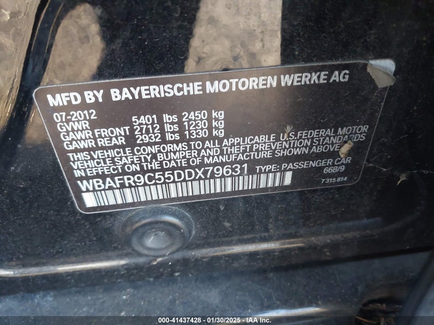 2013 BMW 550I I - WBAFR9C55DDX79631