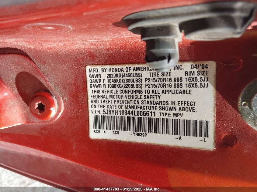 2004 Honda Element VIN: JOHNHUTCHINSON Lot: 41437783