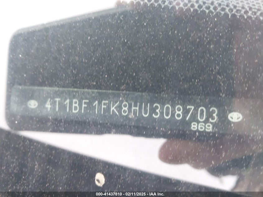 2017 TOYOTA CAMRY VIN: 4T1BF1FK8HU308703