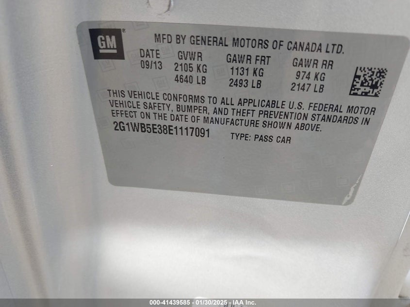 2014 CHEVROLET IMPALA LIMITED LT - 2G1WB5E38E1117091