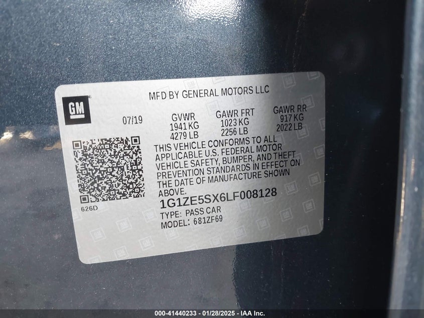 2020 CHEVROLET MALIBU VIN: 1G1ZE5SX6LF008128