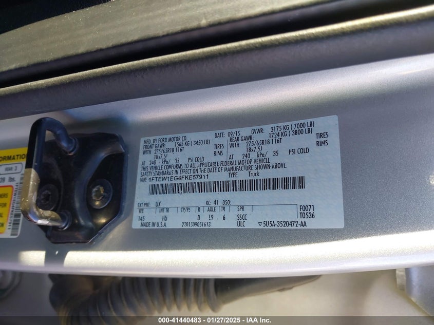 2015 FORD F-150 VIN: 1FTEW1EG4FKE57911