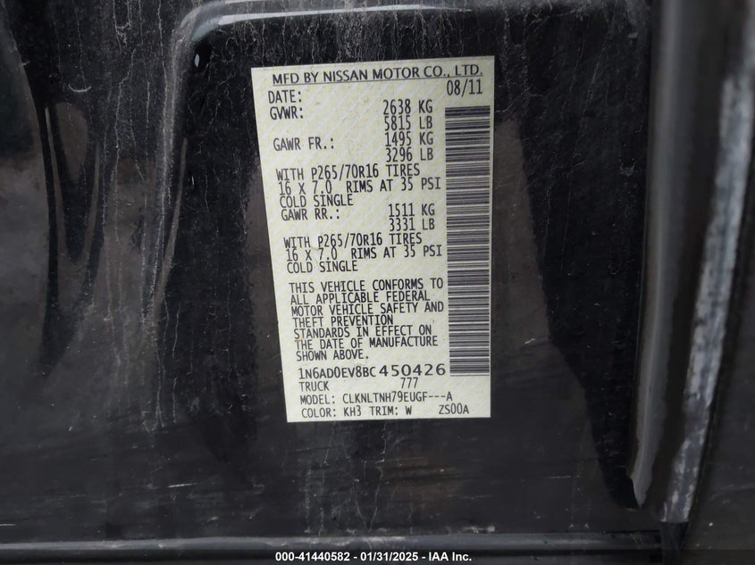 2011 NISSAN FRONTIER VIN: 1N6AD0EV8BC450426
