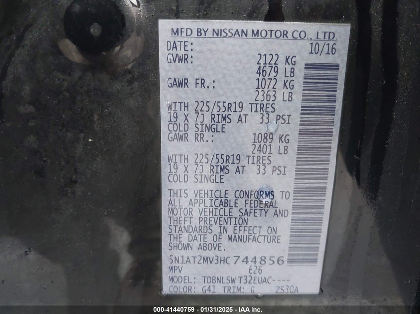 2017 NISSAN ROGUE SL - 5N1AT2MV3HC744856