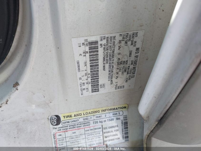 2008 Ford Expedition Eddie Bauer/King Ranch VIN: 1FMFU17588LA19097 Lot: 41441539