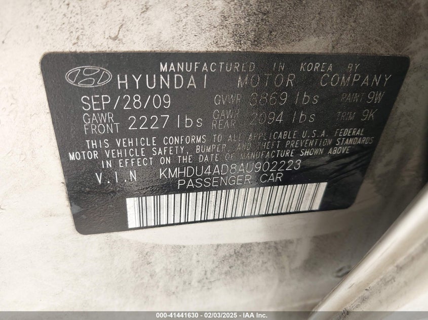 2010 HYUNDAI ELANTRA VIN: KMHDU4AD8AU902223