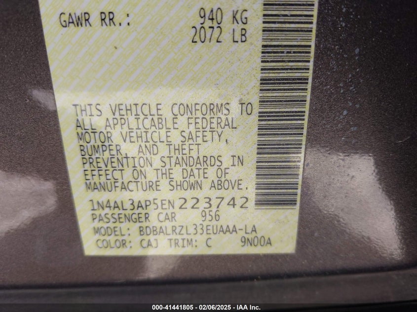 2014 NISSAN ALTIMA VIN: 1N4AL3AP5EN223742