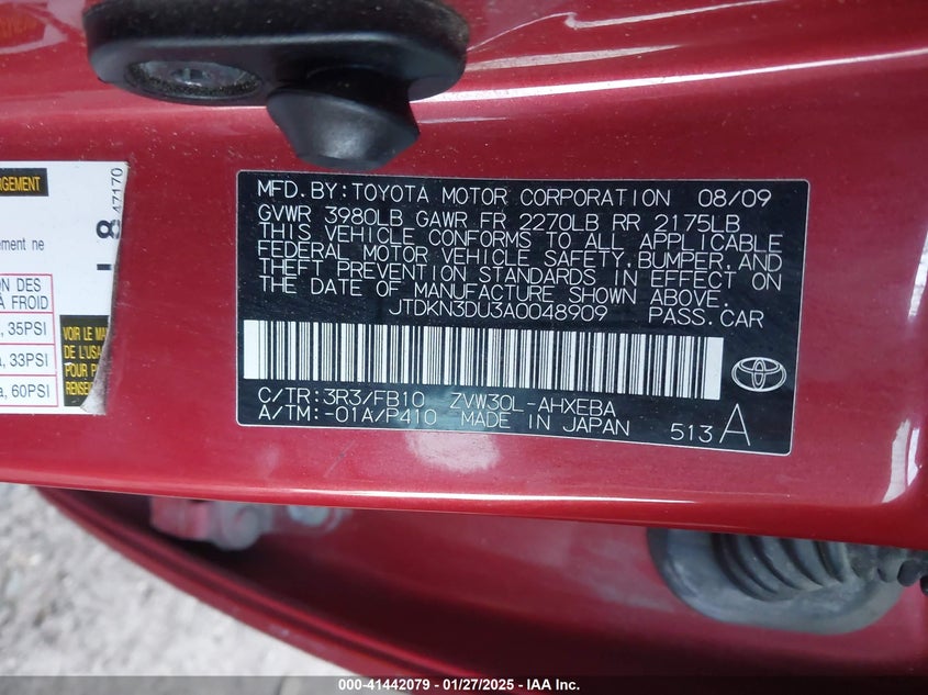2010 TOYOTA PRIUS VIN: JTDKN3DU3A0048909