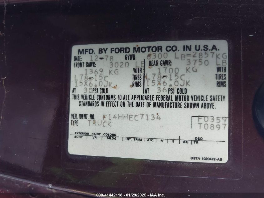 1979 Ford Econoline Wagon VIN: 14HHEC7134 Lot: 41442118