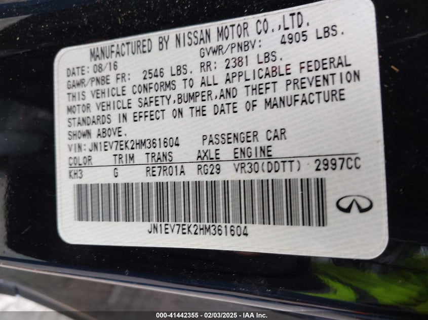 2017 INFINITI Q60 VIN: JN1EV7EK2HM361604