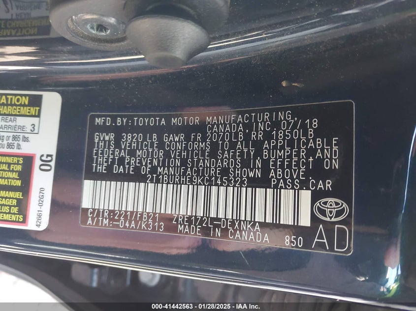 2019 TOYOTA COROLLA LE - 2T1BURHE9KC145323