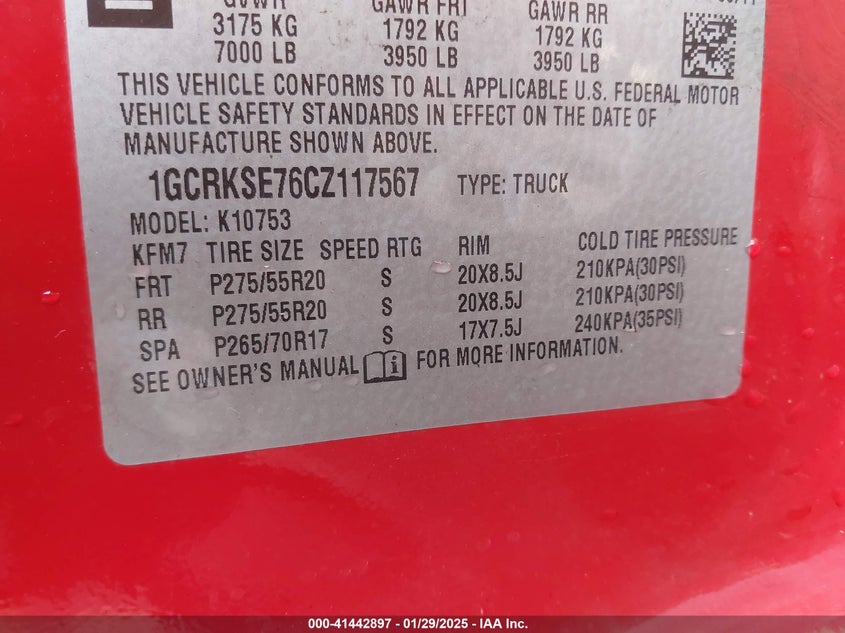 2012 CHEVROLET SILVERADO VIN: 1GCRKSE76CZ117567