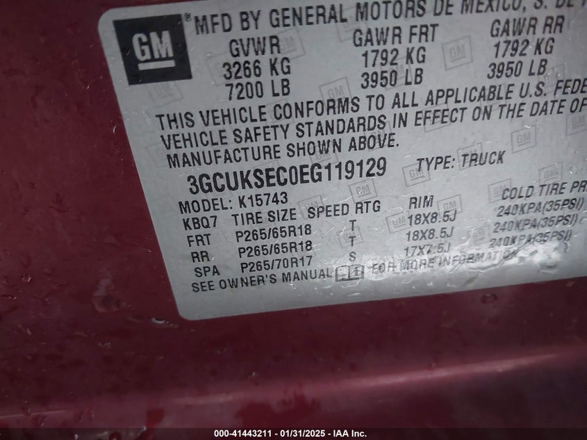 2014 CHEVROLET SILVERADO 1500 2LZ - 3GCUKSEC0EG119129