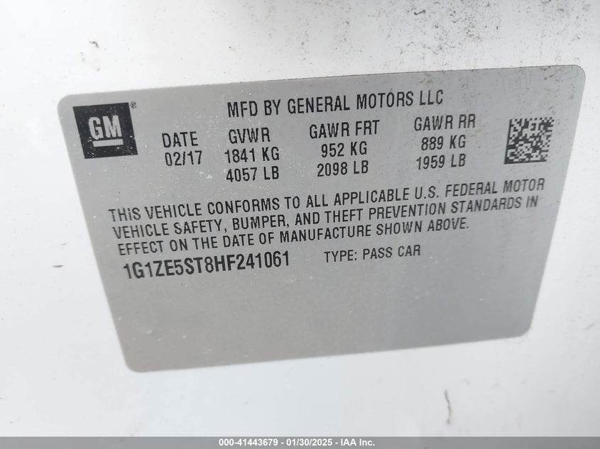 2017 CHEVROLET MALIBU VIN: 1G1ZE5ST8HF241061
