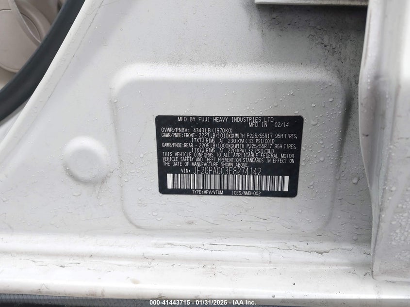 2014 SUBARU XV CROSSTREK 2.0I LIMITED - JF2GPAGC3E8274142