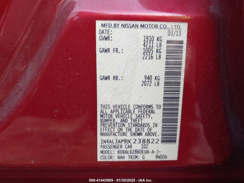 2013 NISSAN ALTIMA 2.5 S - 1N4AL3AP9DC238822