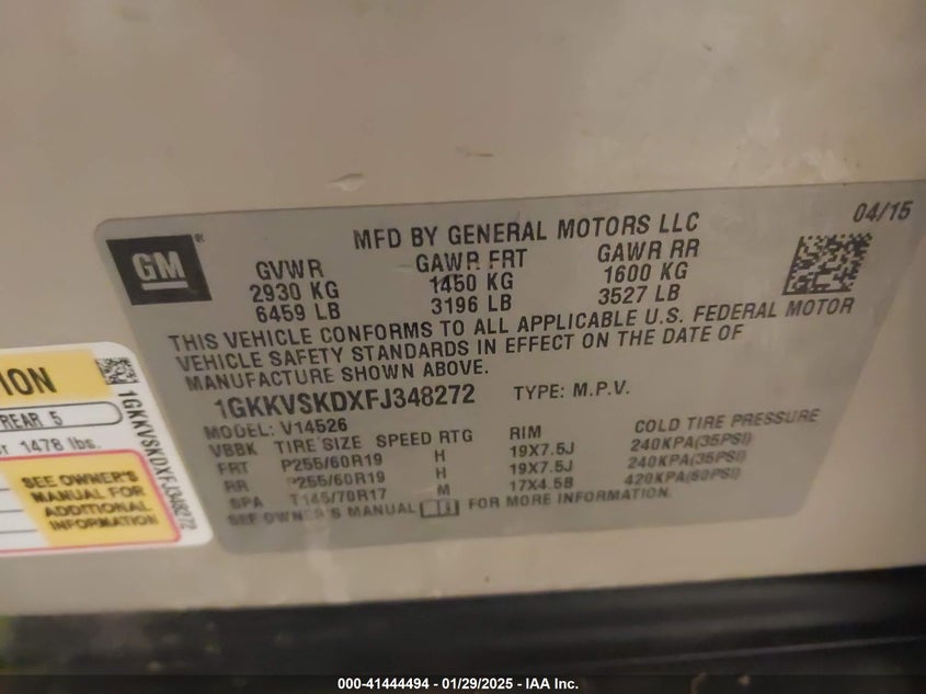 2015 GMC ACADIA SLT-2 - 1GKKVSKDXFJ348272