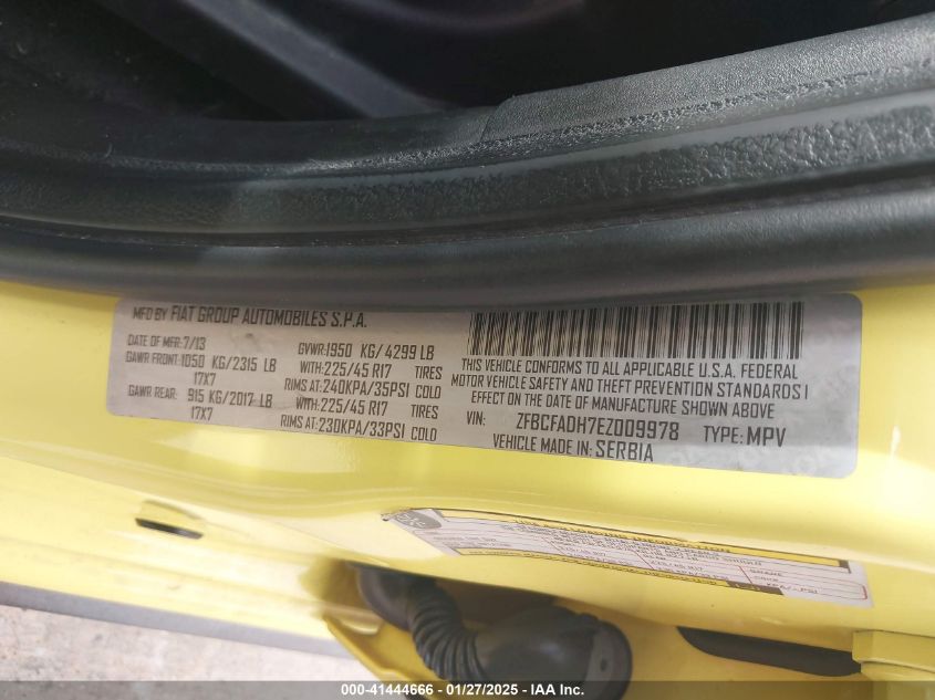 2014 Fiat 500L Trekking VIN: ZFBCFADH7EZ009978 Lot: 41444666