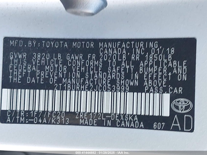 2018 TOYOTA COROLLA SE - 2T1BURHE2JC053999