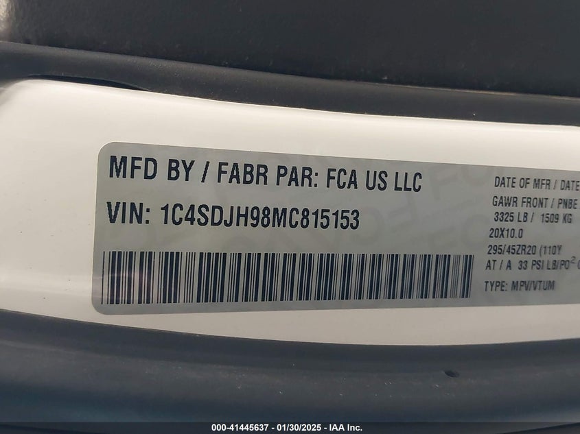 2021 DODGE DURANGO SRT HELLCAT - 1C4SDJH98MC815153