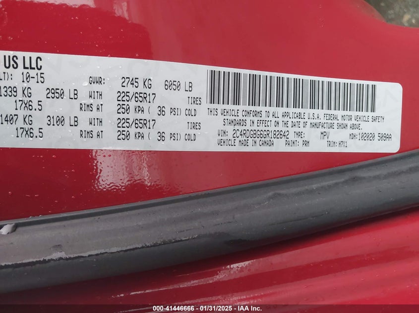 2016 Dodge Grand Caravan Se VIN: 2C4RDGBG6GR182642 Lot: 41446666