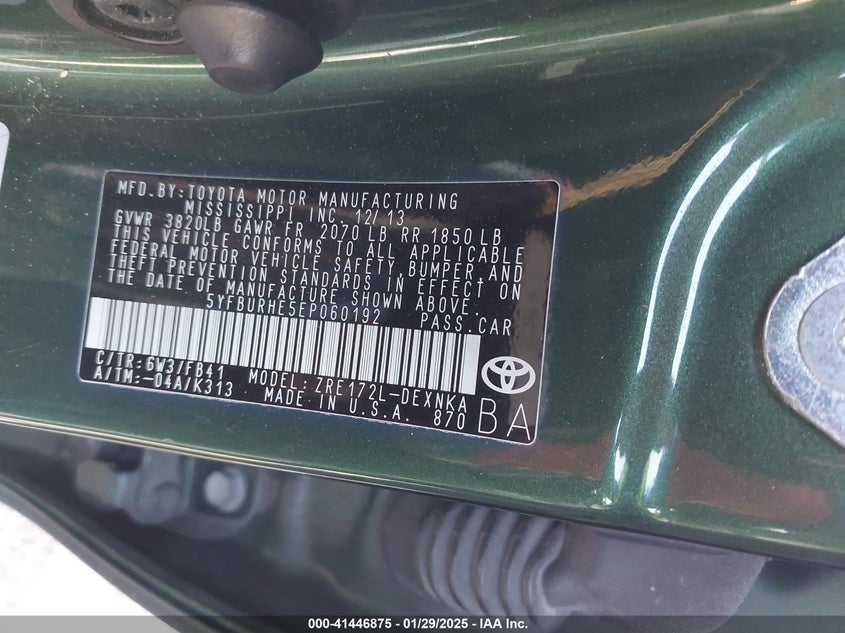 2014 TOYOTA COROLLA VIN: 5YFBURHE5EP060192
