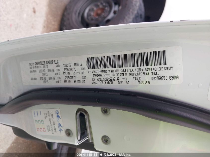 2012 Ram 2500 St VIN: 3C6TD5CT2CG242140 Lot: 41448185