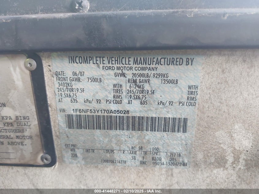 2008 Ford F550 Super Duty Stripped Chass VIN: 1F6NF53Y170A05028 Lot: 41448271