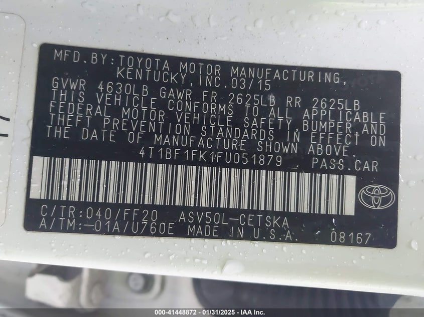 2015 TOYOTA CAMRY VIN: 4T1BF1FK1FU051879