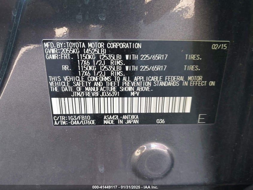 2015 TOYOTA RAV4 LE - JTMZFREV8FJ036391