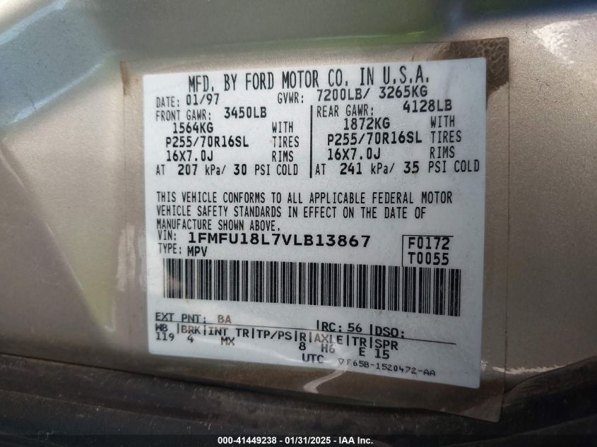 1997 Ford Expedition VIN: 1FMFU118L7VLB1386 Lot: 41449238