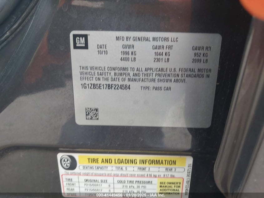 2011 CHEVROLET MALIBU VIN: 1G1ZB5E17BF224584