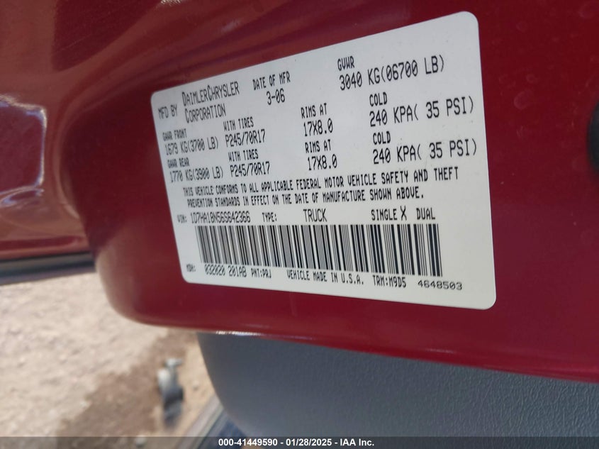 2006 DODGE RAM 1500 VIN: 1D7HA18N56S642366