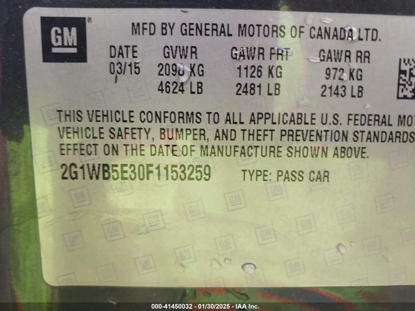 2015 CHEVROLET IMPALA LIMITED LT - 2G1WB5E30F1153259